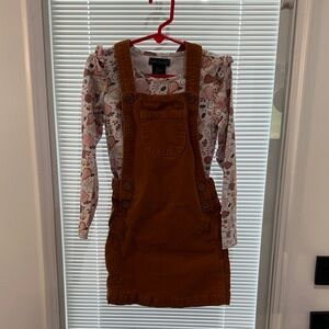 Cynthia Rowley Pumpkin Top‎ with Brown Corduroy Overall dress